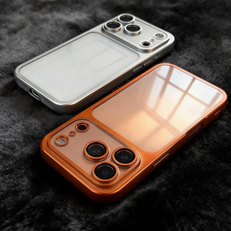 Veltora luxury nano matte translucent iPhone case with air lens protection for iPhone 13 to 18 Pro Max, matte backplate cover.