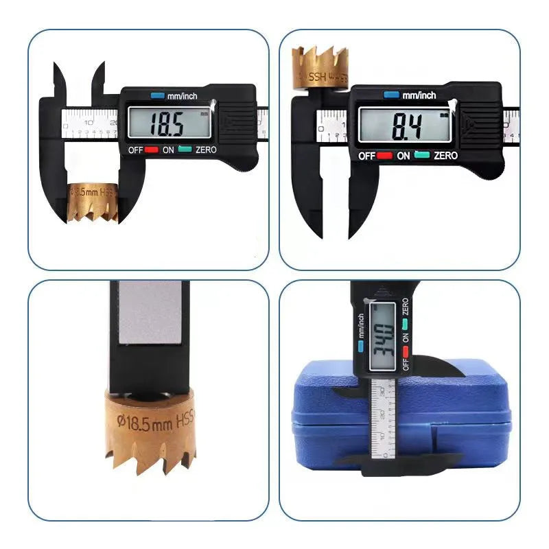 Veltora digital caliper with carbon fiber body, 150mm and 100mm measurement ranges, featuring a dial and vernier scale for precise measurements