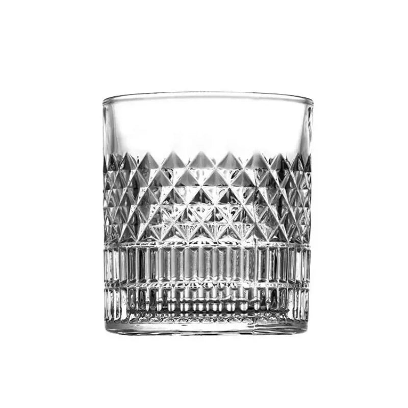 Set of four transparent Veltora whiskey cups, 335ml crystal glass for party, home, or bar use, European-style wine and beer glasses