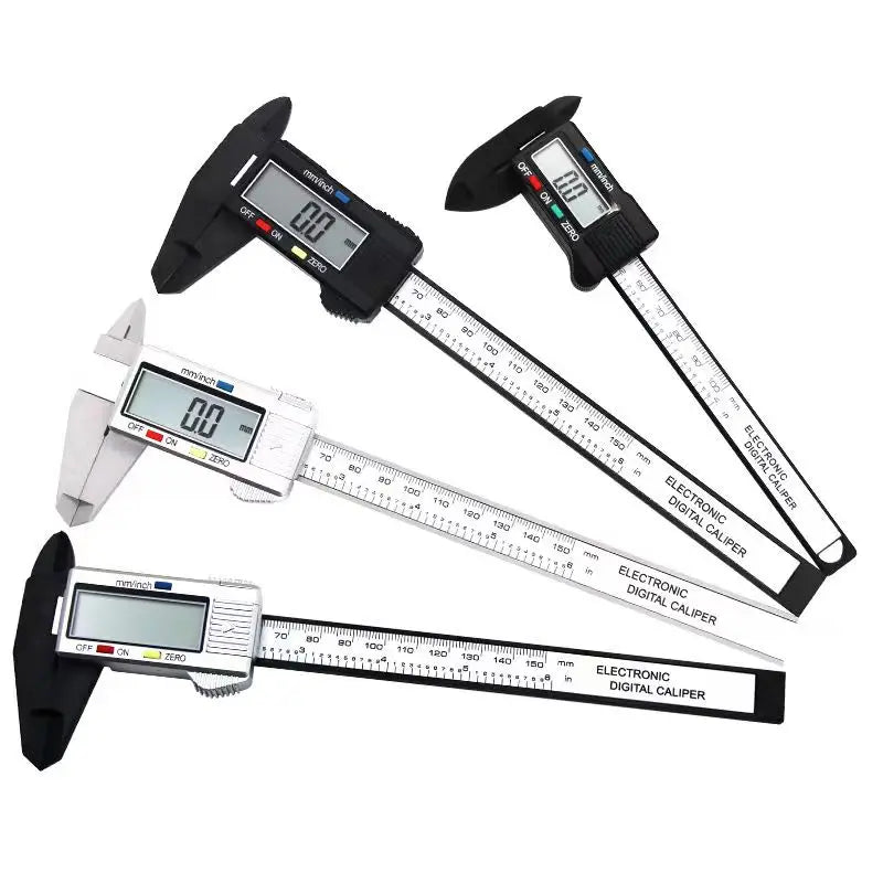 Veltora electronic digital caliper with carbon fiber body, 150mm and 100mm measurement jaws, digital display for precise measurement.