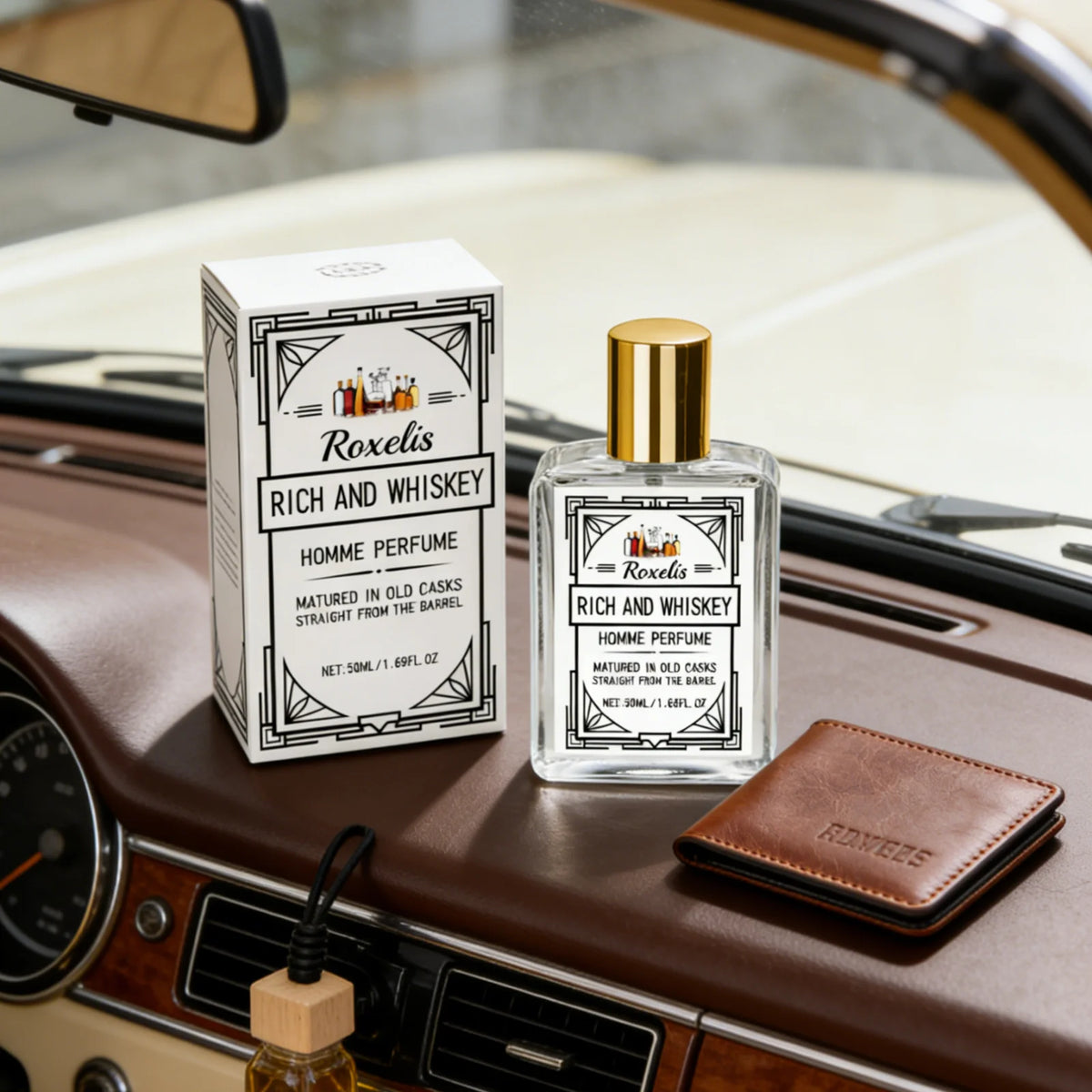 Veltora Roxelis Whiskey Scent perfume for men, 50ml bottle, elegant fragrance spray with a light, lasting whiskey aroma.