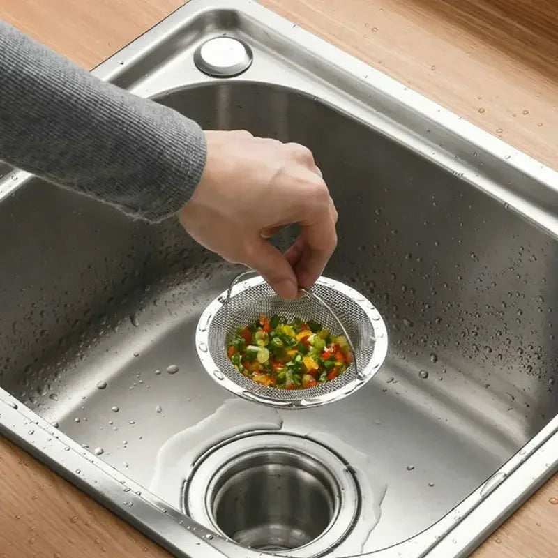 Veltora stainless steel kitchen sink filter with hair and food residue catcher, designed to keep kitchen and bathtub drains clear