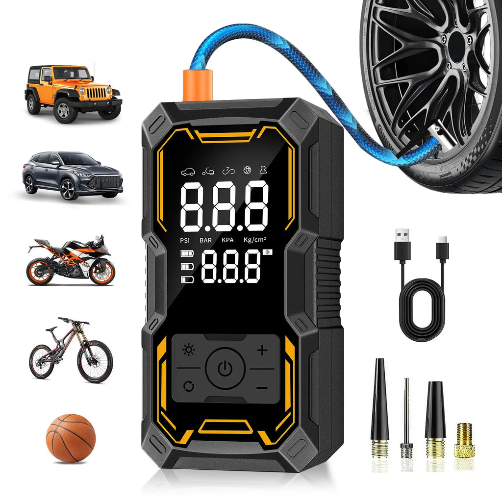 Veltora portable car air compressor with digital gauge, cordless tire inflator pump, 150 PSI, suitable for cars, motorcycles, and bikes