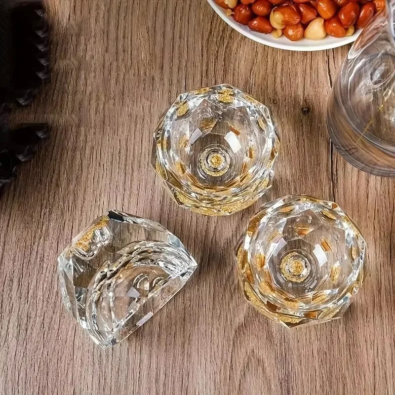 Veltora 50ml luxury crystal glass shot glass with gold foil details, perfect for vodka, sake, or liqueur, double bottom design