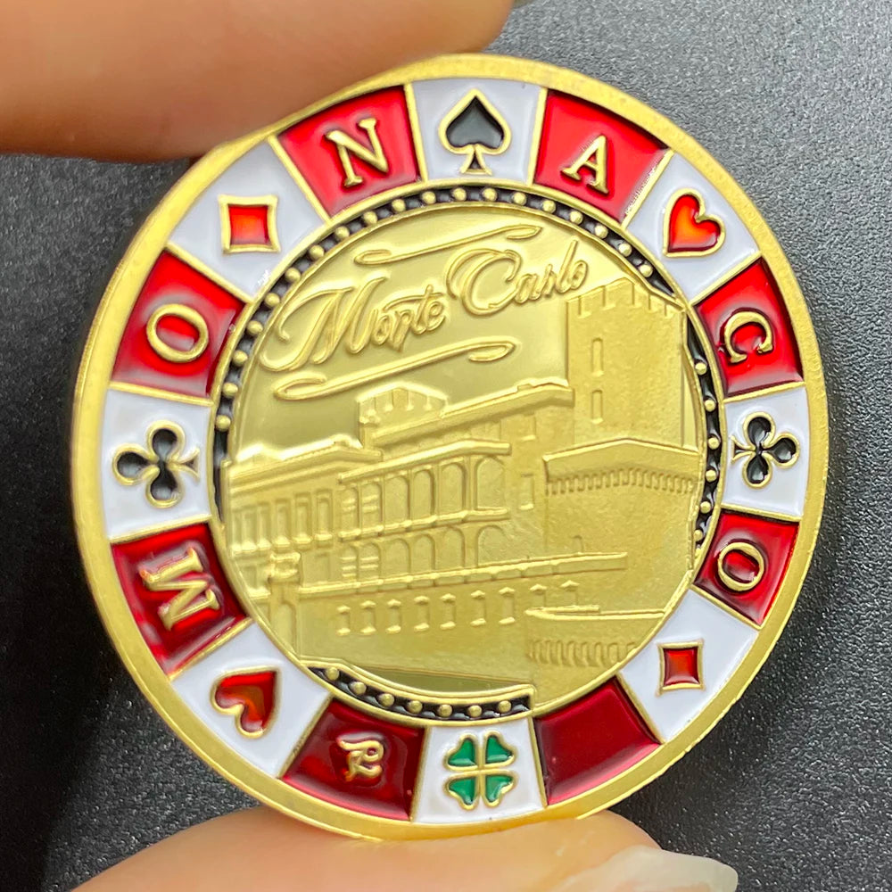 Veltora Monaco Monte-Carlo Casino gold coin poker pattern number 7 lucky medal in capsule with electroplated finish