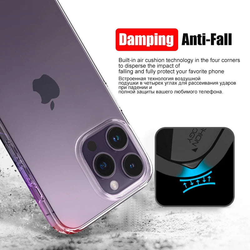 Veltora clear silicone phone case for iPhone with shockproof transparent bumper and back cover, showcasing sleek design and precise cutouts.