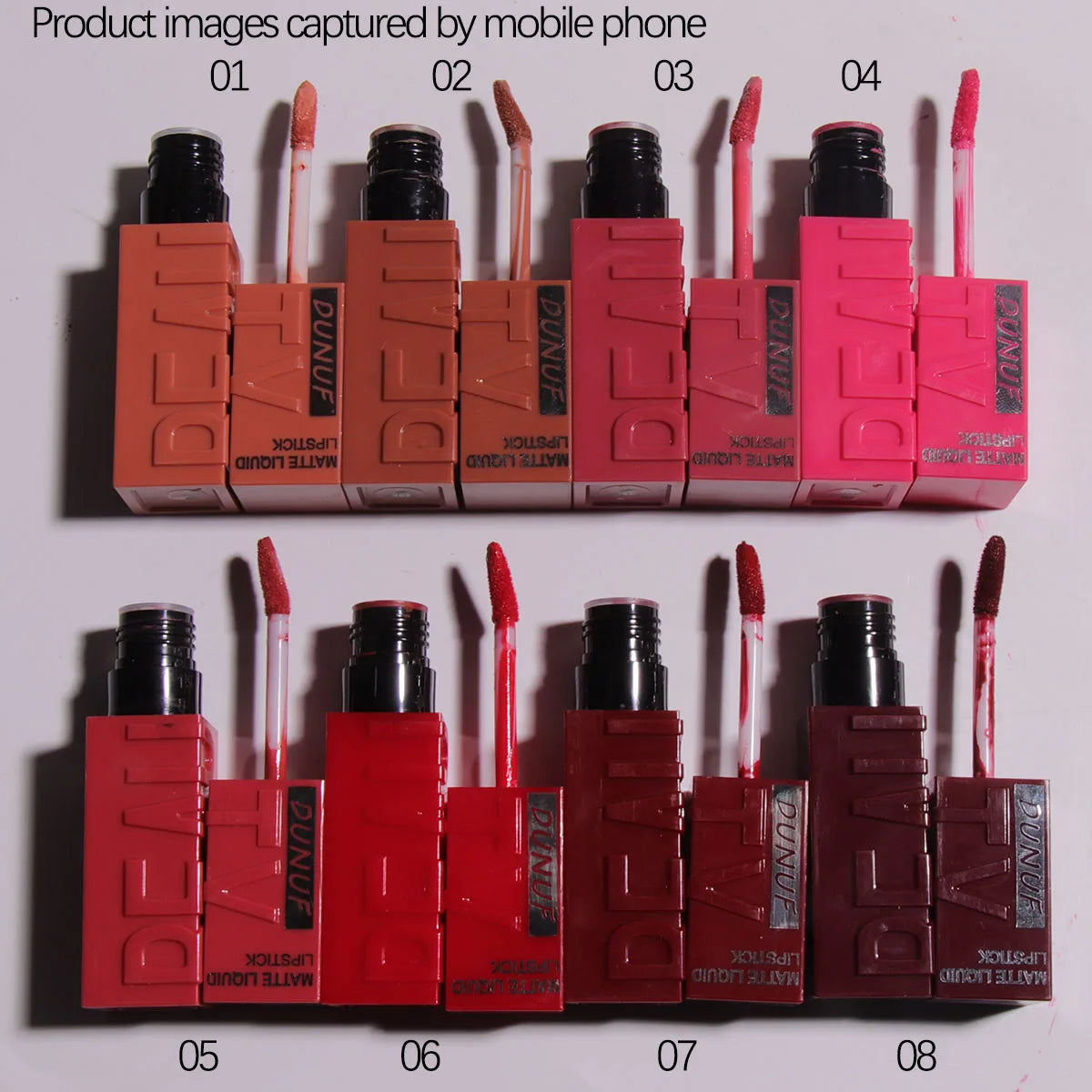 Veltora DUNUF 8-color matte velvet square tube lip gloss with waterproof, three-dimensional plumping effect and easy-to-apply design