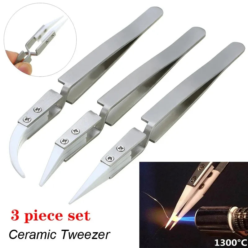 Veltora ceramic straight tip electronic soldering tweezers with anti-static, acid-resistant precision tips for electronics work.