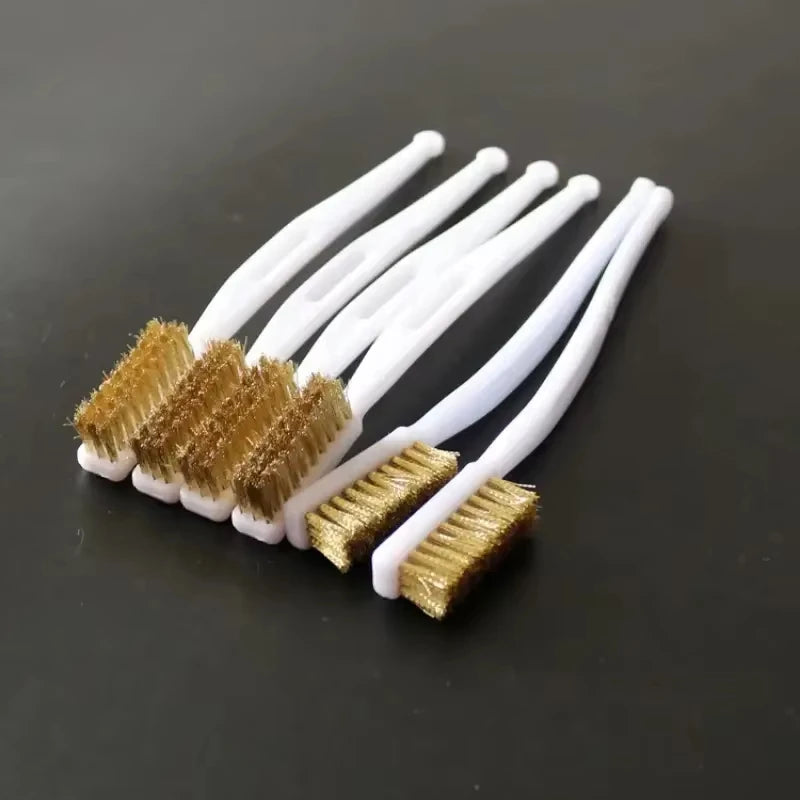 Mini copper plating brass wire brush set by Veltora, ideal for paint and rust removal, metal polishing, and burr cleaning tools.