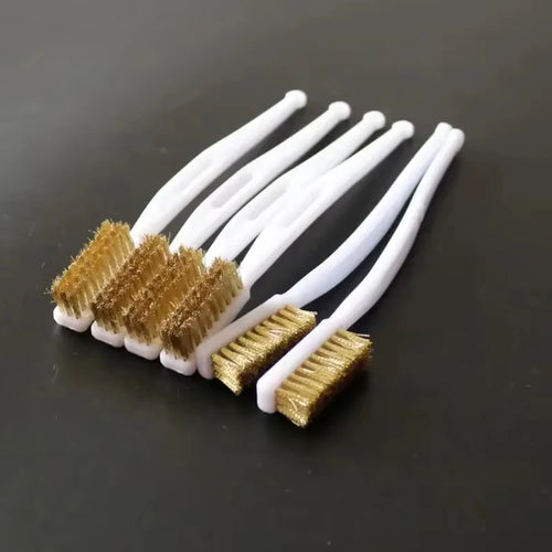 Mini copper plating brass wire brush set by Veltora, ideal for paint and rust removal, metal polishing, and burr cleaning tools.