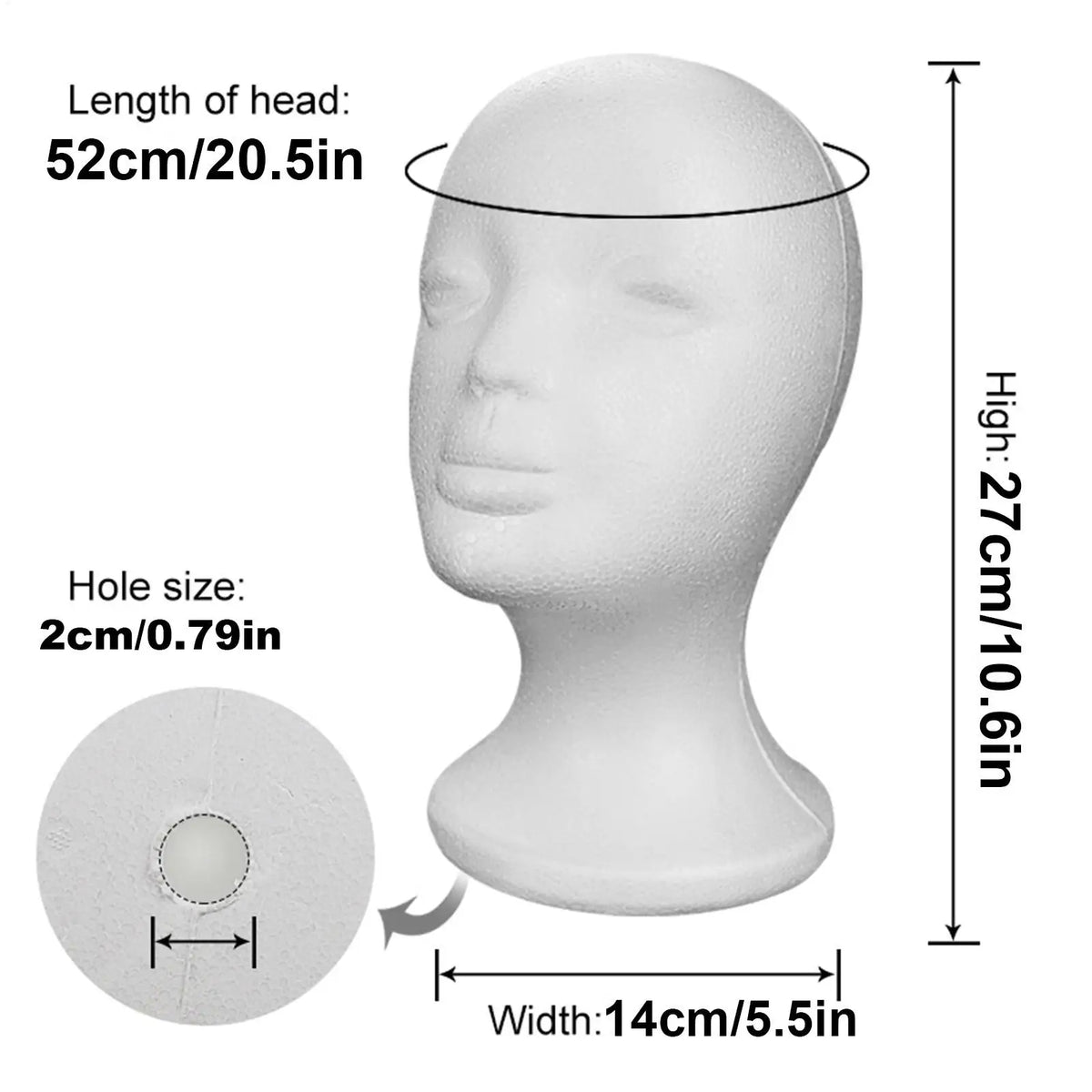 Veltora foam head mannequin for wigs, hairpieces, headphones, and beauty salon displays, showcasing a realistic human head shape.