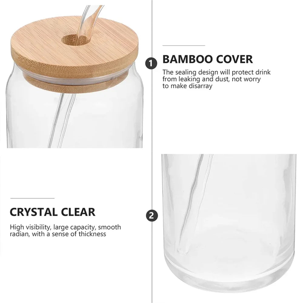 Veltora glass mug with bamboo lid and straw, 350ml/550ml mason jar style for coffee, juice, cocktail, whiskey, or milk drinks.