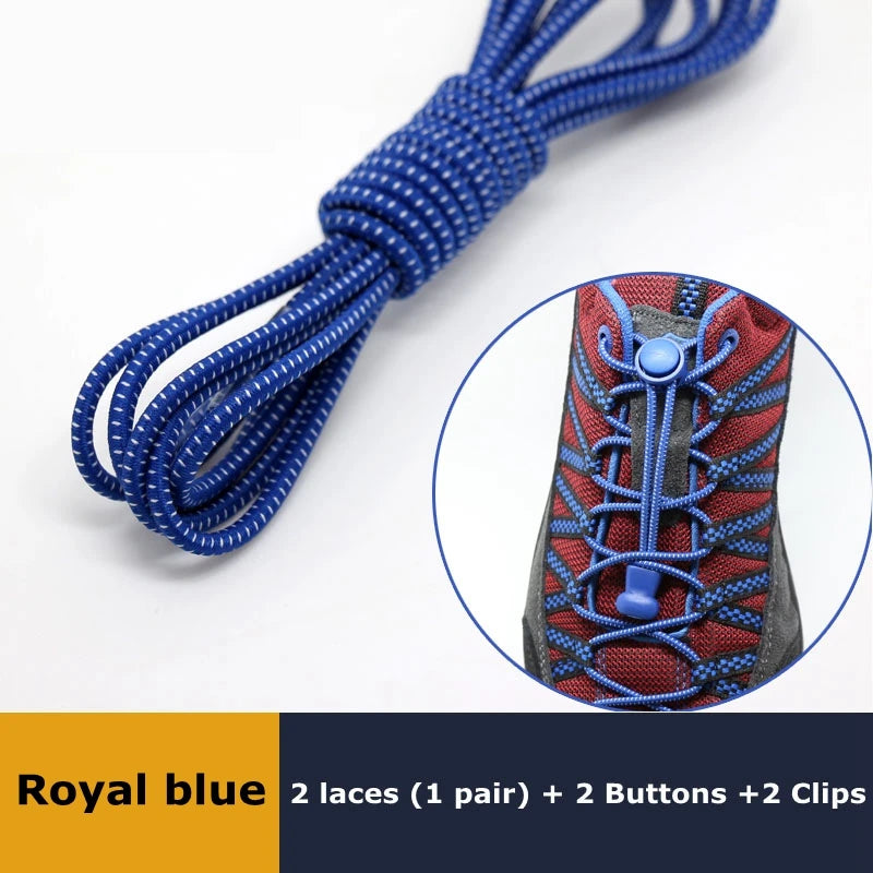 Veltora elastic no-tie sneaker shoelaces with locking stretch design, round rubber laces for easy, quick fastening on athletic shoes.