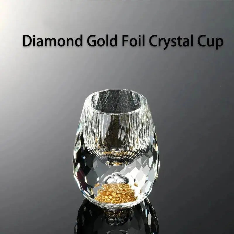 Set of Veltora luxury crystal shot glasses with gold foil accents, 15ml capacity, perfect for vodka, sake, or shochu.