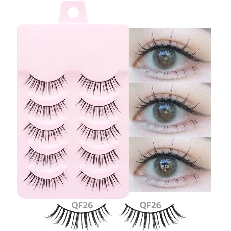 Veltora DINGSEN 5 pairs manga style false eyelashes with soft, natural long wispy strip lashes for anime-inspired eye makeup.