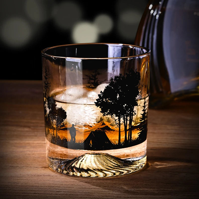 Veltora 300ml creative silhouette wine glass with iceberg and snow mountain design, thick bottom rock cup for whiskey or wedding gifts