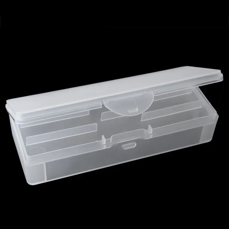 Veltora rectangle double-layer nail art storage box with tweezers, clippers, and polishing tools in plastic container.