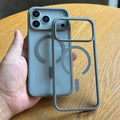 Veltora magnetic acrylic iPhone case for models 11 to 18 Pro Max and Plus, featuring Magsafe wireless charging compatibility.