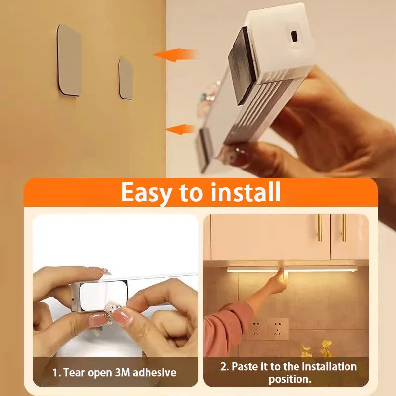 Veltora wireless LED motion sensor night light with rechargeable Type C, ideal for cabinets, wardrobes, stairs, and kitchens.