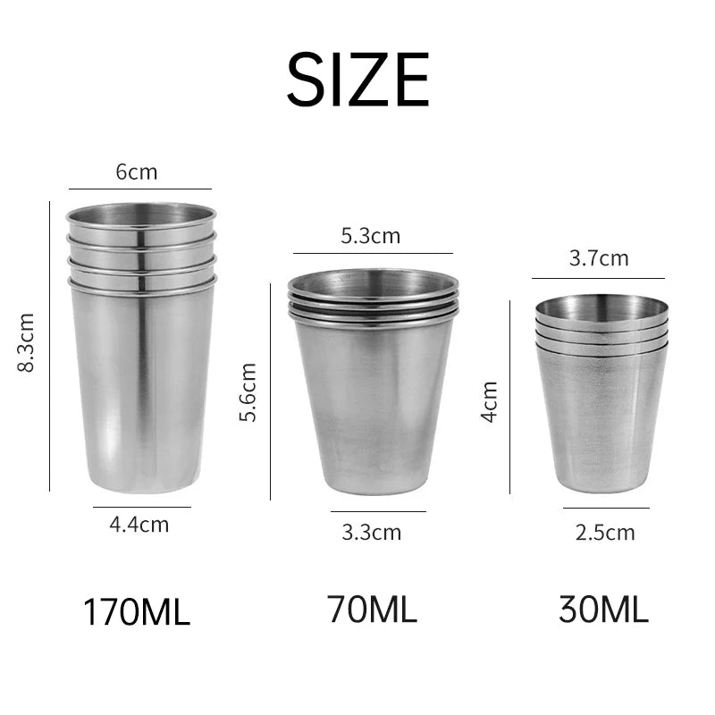 Veltora stainless steel mini cups set with 30ml and 170ml capacities for outdoor travel, practical drinkware for home and bar use