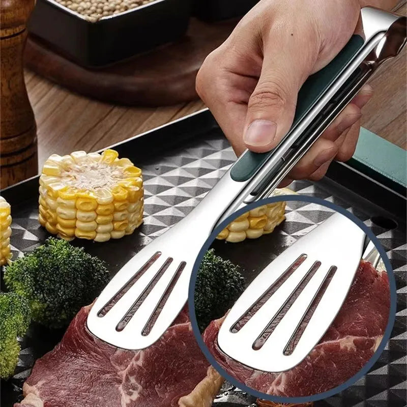 Veltora stainless steel food tongs with non-slip grip, ideal for grilling, salads, bread, and buffet serving in the kitchen