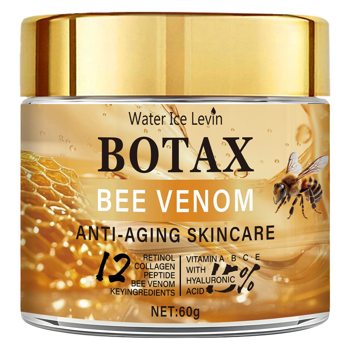 Veltora Botax Bee Venom Cream jar with label, showing 60g of deep wrinkle treatment and skin rejuvenation benefits.