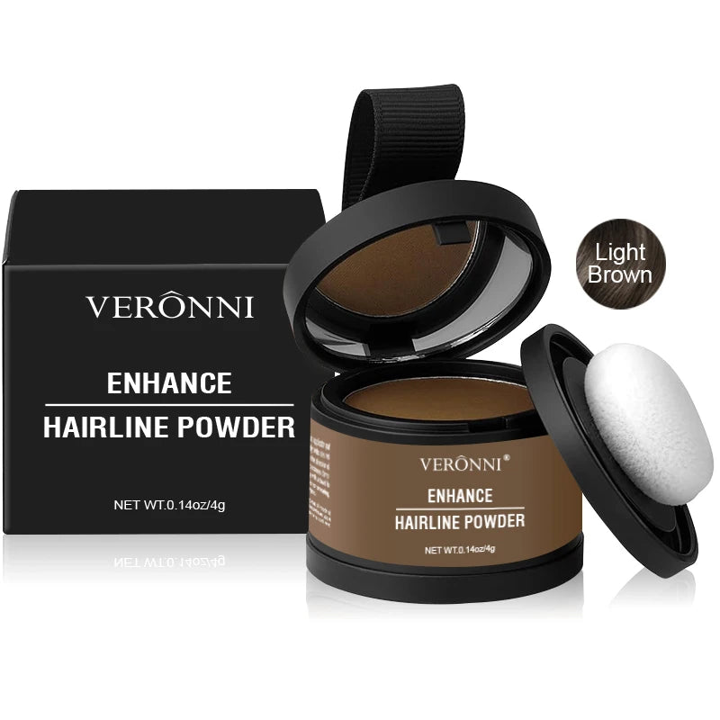 Veltora 14-color hair line powder in black root up shade, waterproof hairline concealer and shadow for natural hairline coverage.