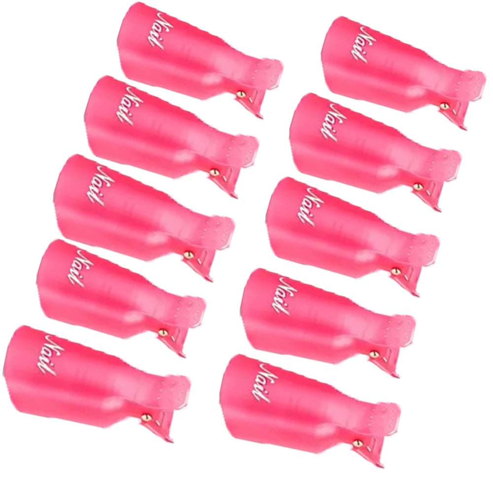Veltora nail soak-off clip and remover kit with cotton pads, file, pusher, and brush for gel polish removal on a manicured hand.
