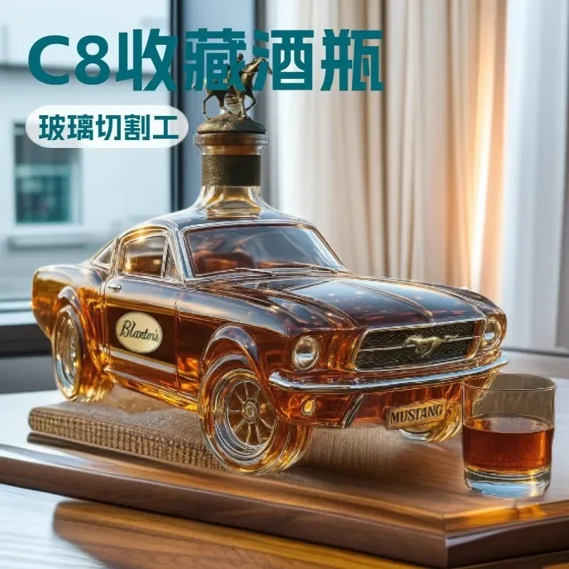 Veltora police car whiskey bottle with wild horse whiskey glass, novelty toy alcohol bottle, fun bar decor collectible
