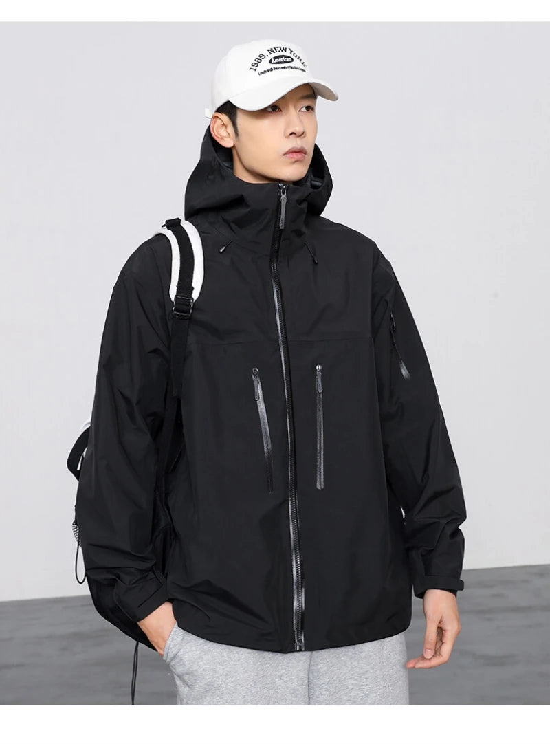 Veltora ARC SV embroidery bird logo waterproof windbreaker jacket with three layers, suitable for hiking, camping, and outdoor activities.