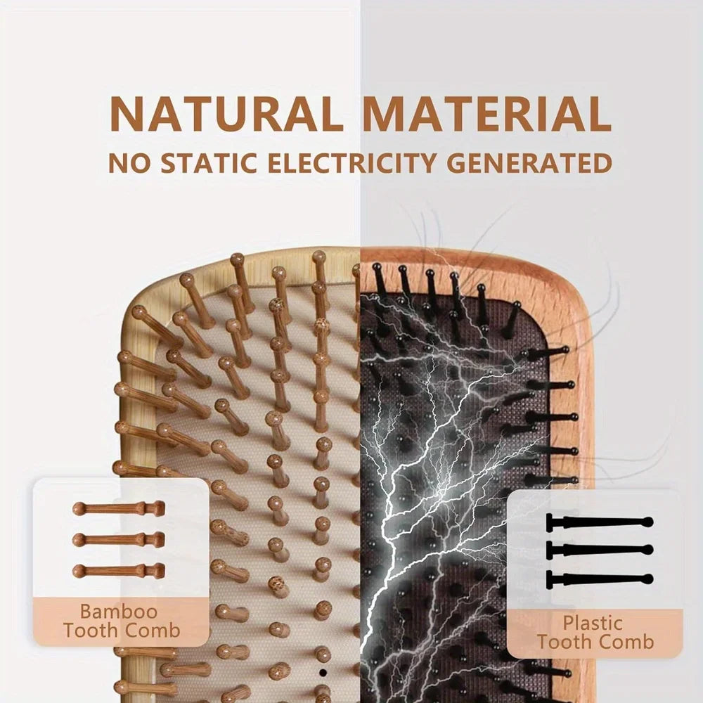 Veltora natural bamboo paddle comb with air cushion, anti-static, tangle-free scalp massage comb for real hair wigs.