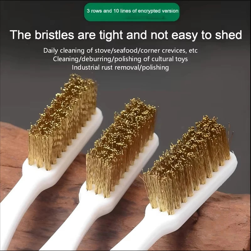 Veltora mini copper-plated brass wire brush set with 1, 3, or 5 pieces for paint, rust removal, and metal polishing.