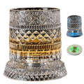 Veltora luminous rotating whiskey glass with crystal finish, elegant drinkware for cocktails and parties, showcasing its unique design.