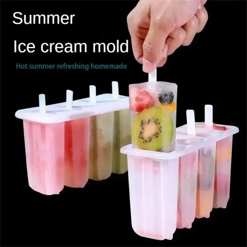 Veltora 4-link popsicle mold with lid for homemade mung bean ice cream and frozen treats, featuring colorful popsicles inside.