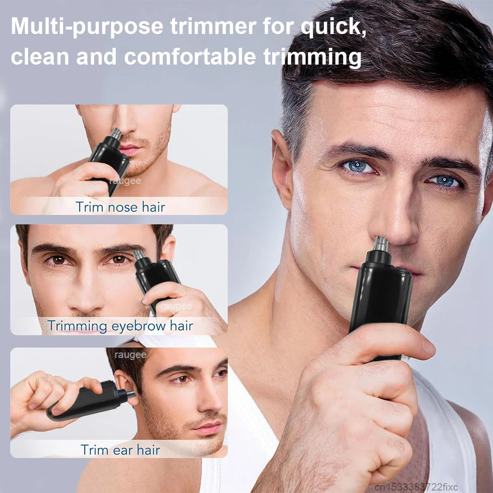 Veltora rechargeable electric nose hair trimmer for men, compact portable nose and eyebrow hair remover with shaving razor.