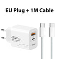 Veltora 65W GaN USB C charger with 2 ports for fast charging phones like iPhone, Samsung, Xiaomi, with EU and US plug options
