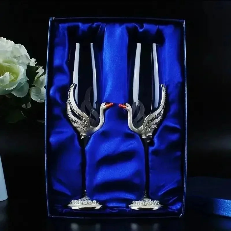 Two Veltora crystal red wine glasses set with tall, elegant flute design for champagne and wine, perfect for parties and special occasions.