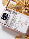 Veltora square electronic watch set featuring beaded butterfly design and spaceship pattern, ideal birthday gift, no box included