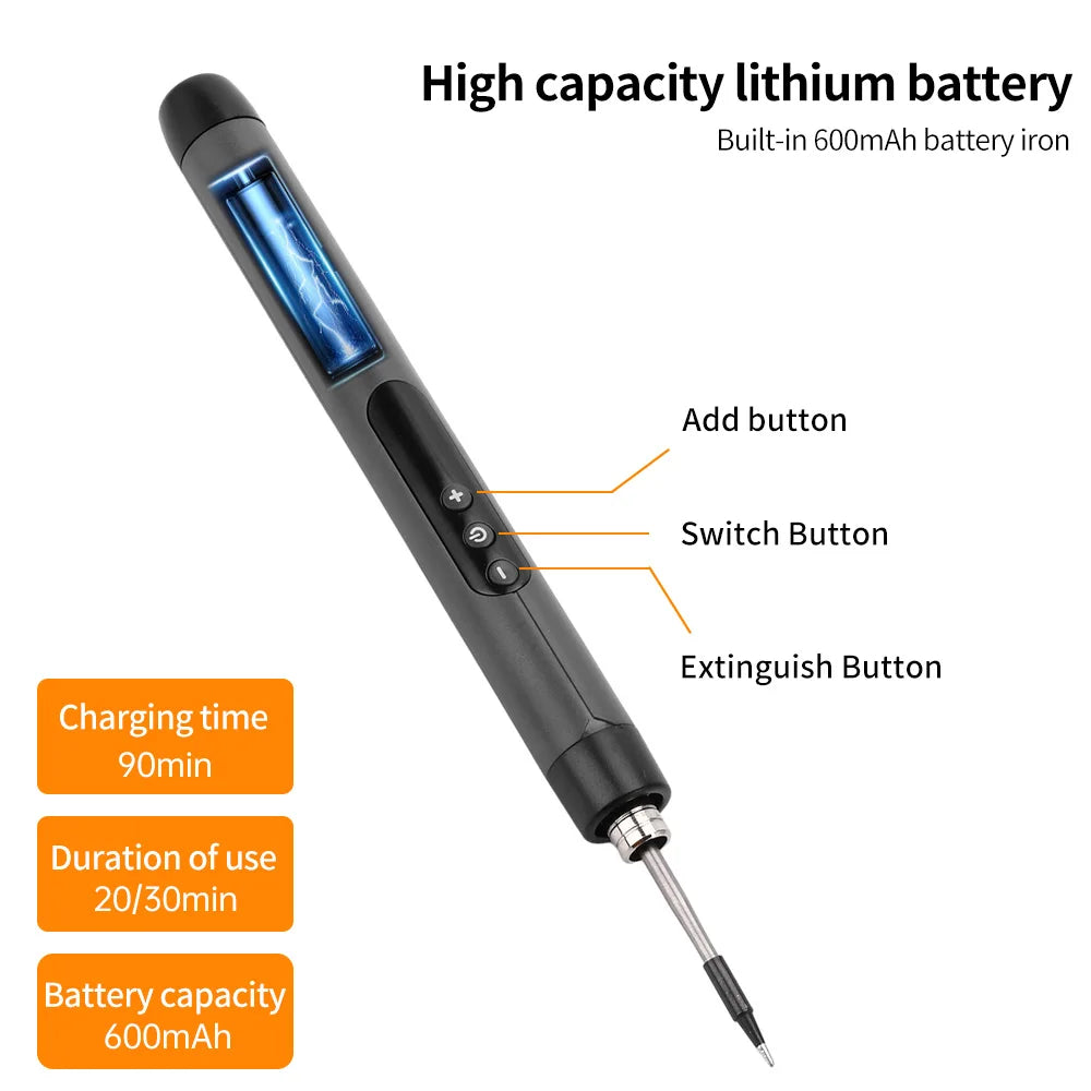 Veltora USB soldering iron mini set with Type-C interface, 600mAh battery, adjustable temperature, portable for household use.