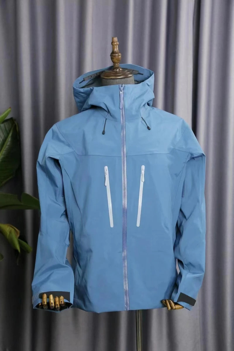 Veltora ARC SV embroidery bird logo three-layer waterproof windbreaker jacket for men and women, ideal for outdoor hiking and skiing.