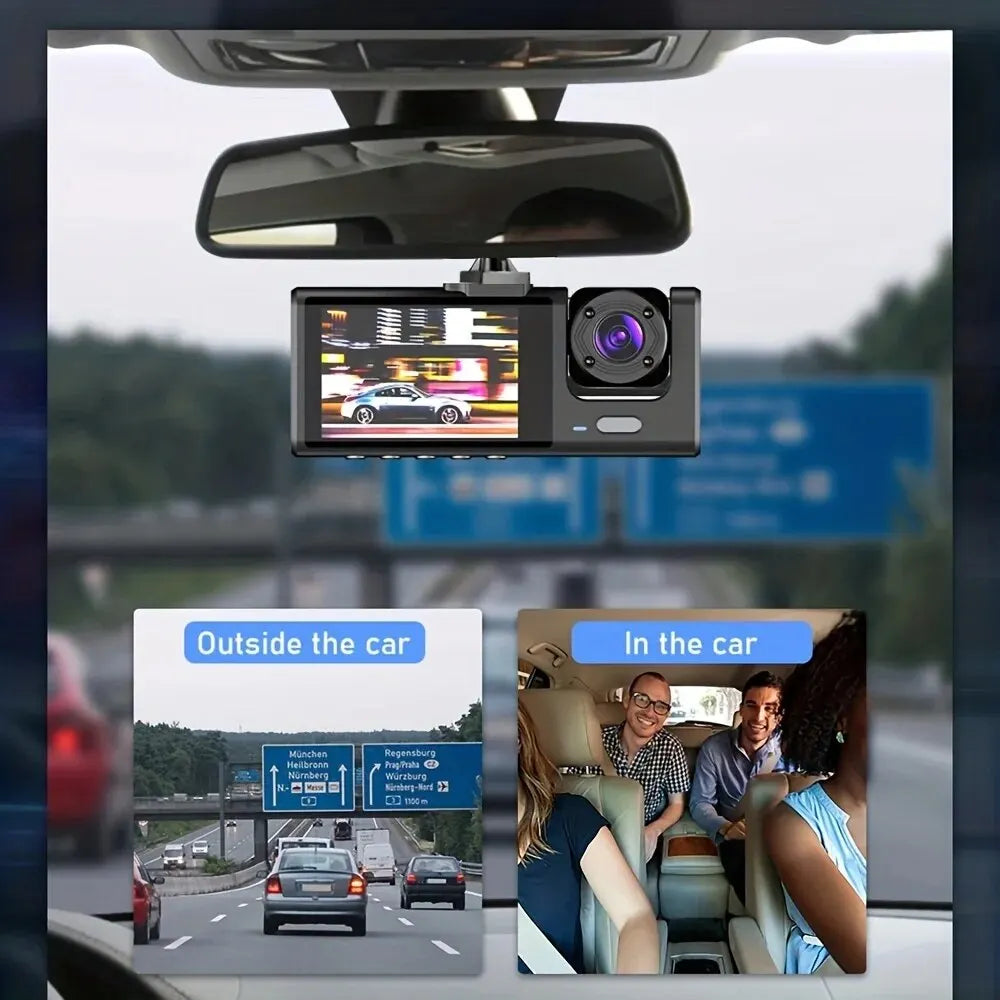 Veltora 1080P dual camera car dash cam showing front and interior lenses with IR night vision and wide-angle lens.