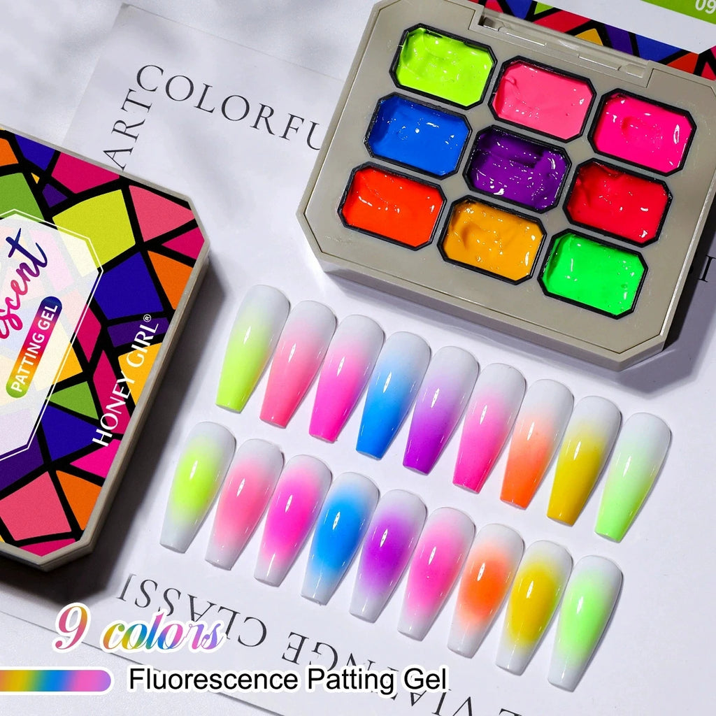 Veltora nine grid fluorescent nail gel transfer with rainbow bright colors, high saturation, UV and LED safe for salon or DIY nails