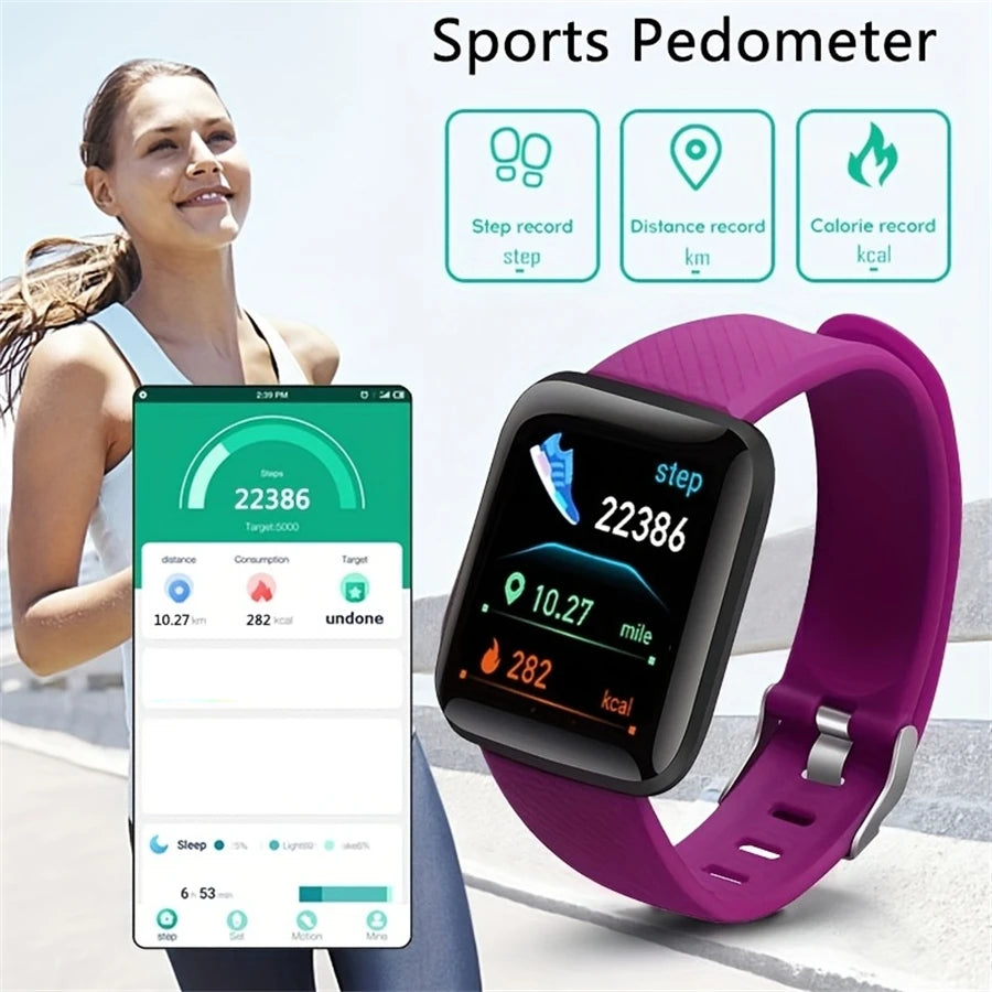Veltora smartwatch for men and women with fitness tracking, message notifications, and digital clock display on a sleek bracelet-style band.