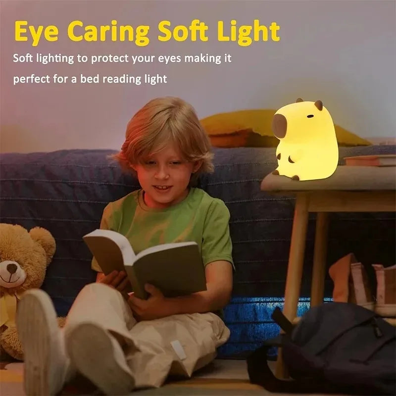 Veltora cute pet capybara night light with cartoon silicone design, bedside sleep lamp for room decor and night-time comfort