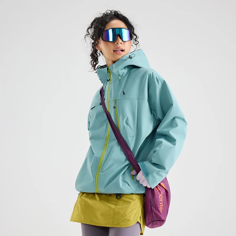 Veltora unisex waterproof hiking jacket with hood, suitable for outdoor activities like fishing, camping, and climbing in autumn.