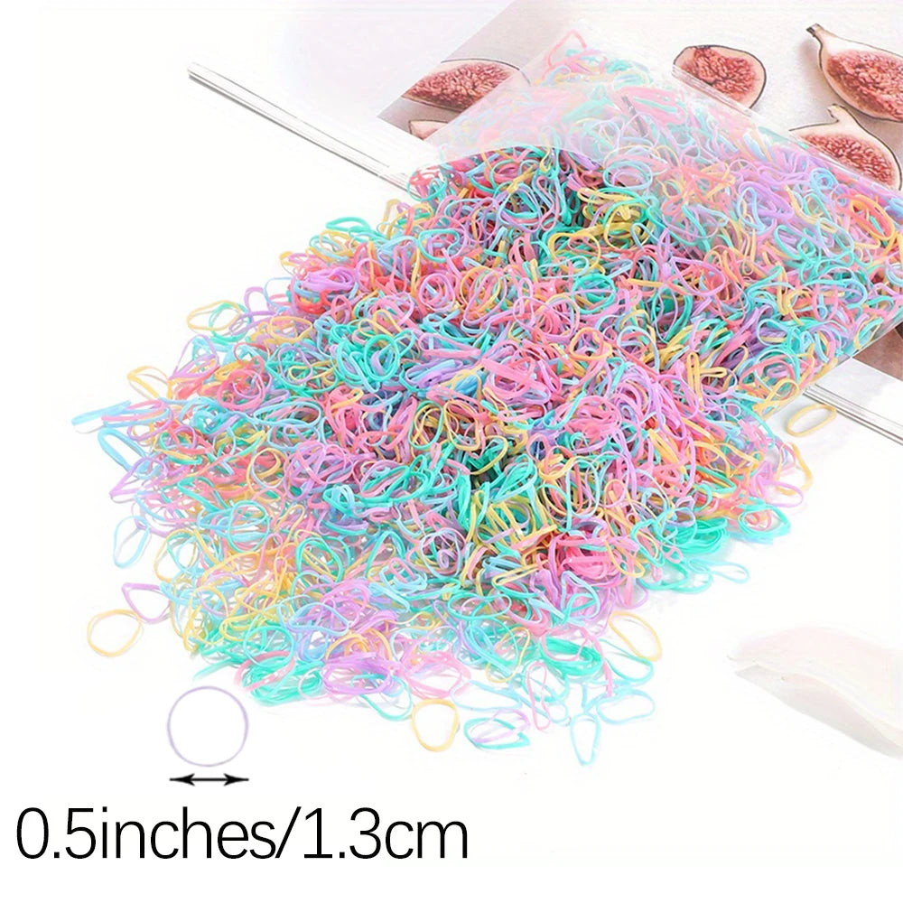 Colorful disposable rubber hair ties and headbands for girls, Veltora kids ponytail holder bands in assorted sizes, vibrant hair accessories.