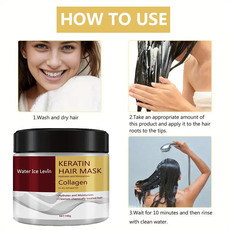 Veltora Collagen Keratin Hair Mask and Conditioner, smooth soft hair, reduces frizz, repairs damage, revitalizes hair.