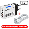 Veltora 5-in-1 GaN desktop charger with USB-C and USB ports, compatible with iPhone 16/17, Samsung, and laptops, fast charging adapter