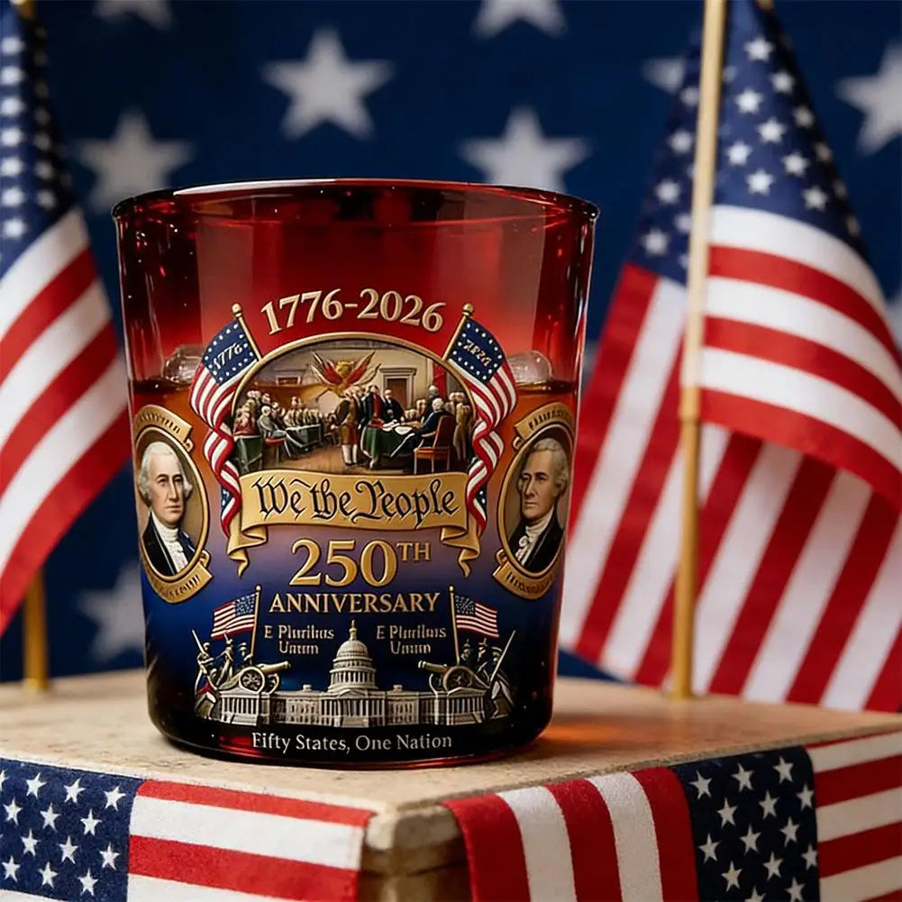 Veltora U.S. 250th Anniversary commemorative whiskey bottle and water cup, ornate design for collectible celebration display