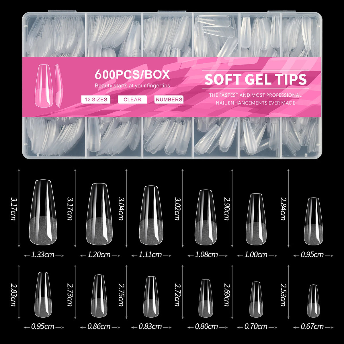 Veltora short almond soft gel nail tips, full cover false nails, ideal for acrylic nails, salon and home use, 100/320/600 pieces